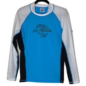 PACIFIC Whale Foundation swim shirt, size XL, blue, white & Black